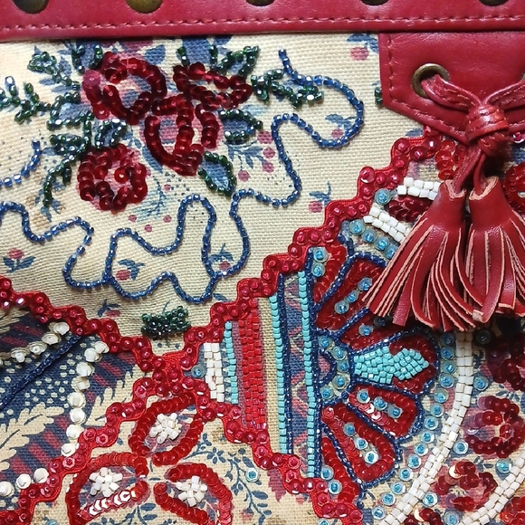 Isabella Fiore Patchwork Handbag | Beaded & Embroidered Boho Satchel - Picture 3 of 9